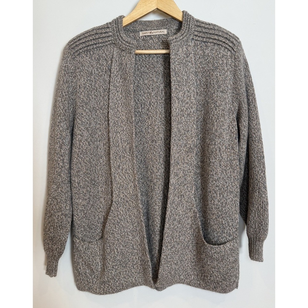 Simply Natural Oatmeal Marled Knit Alpaca Open Front Cardigan Sweater Pockets M